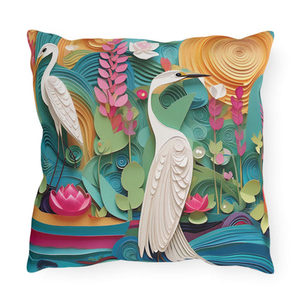 Elegant Egret Oasis Outdoor Pillows