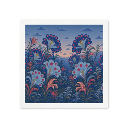 🌸🌄 The Twilight Peacock Blossom Garden Napkins – Art Deco Floral Elegance