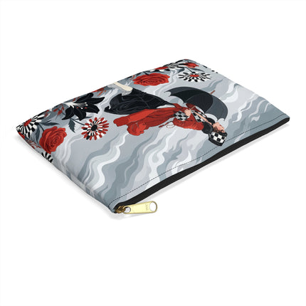 🌹☂️ The Lady In The Storm Accessory Pouch – Art Deco Floral Drama