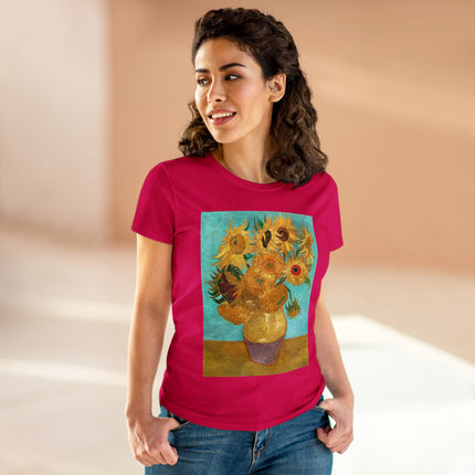 Vase with Twelve Sunflowers by Vincent van Gogh Women's Midweight Cotton Tee