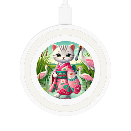 Geisha Kitten Strolls Among the Spoonbills Quake Wireless Charging Pad
