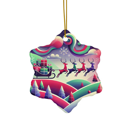 Festive Reindeer Flight Ceramic Ornament, 4 Shapes