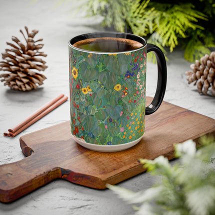 Farm Garden with Sunflowers by Gustav Klimt Colorful Mugs (11oz, 15oz)