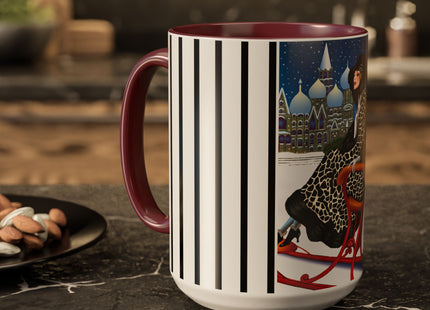 Elegant Winter Woman in Sleigh Colorful Mugs (11oz, 15oz)