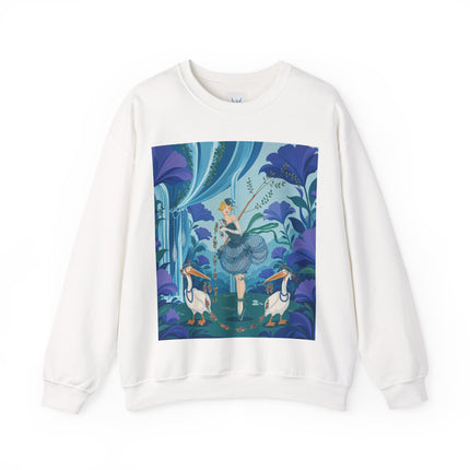 🪶🌺 The Pelican Garden Dance Crewneck Sweatshirt – Art Deco Botanical Whimsy