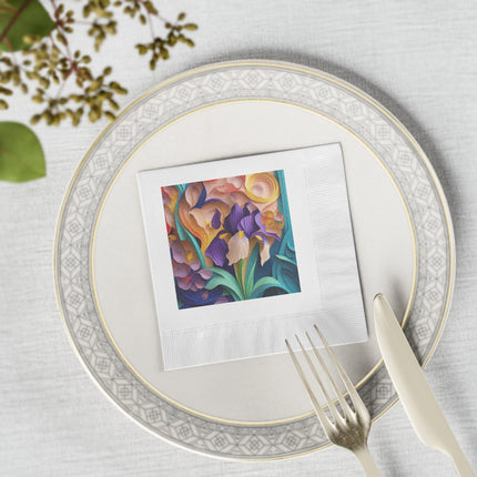 The Elegant Iris Flower White Coined Napkins