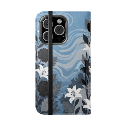 🖤🤍 The Lady Of The Black Rose Garden Flip Case – Art Deco Floral Elegance