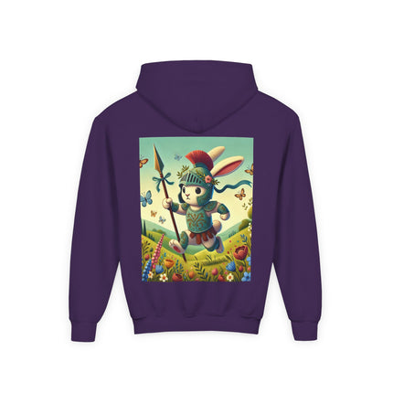 Rabbit Gladiator Youth Hooded Sweatshirt – Courage, Adventure & Playful Heroism