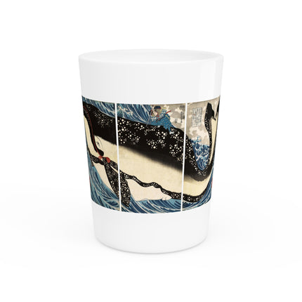 Miyamoto no Musashi Attacking the Giant Whale by Utagawa Kuniyoshi Ceramic Shot Glass