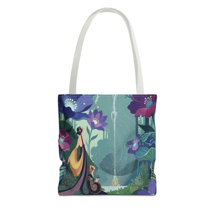 💧🌺 The Lady Of The Enchanted Fountain Tote Bag – Art Deco Garden Fantasy