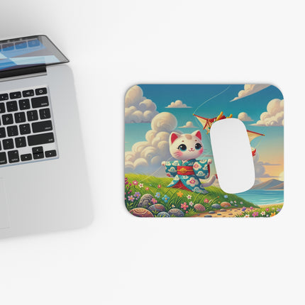 Geisha Kitten and the Dragon Kite Mouse Pad – Joyful Flight & Dragon Spirit