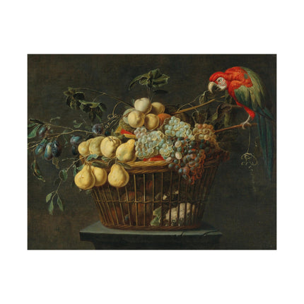 Still Life of a Basket of Fruit with a Parrot by Adriaen van Utrecht Matte Horizontal Posters