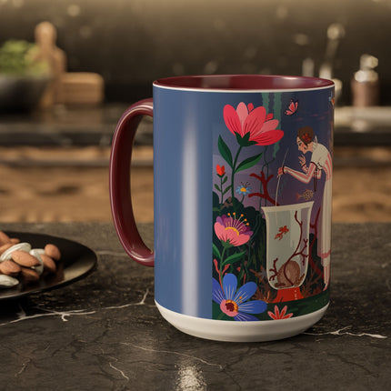 The Lady Of The Enchanted Aquarium Colorful Mugs – Art Deco Aquatic Elegance