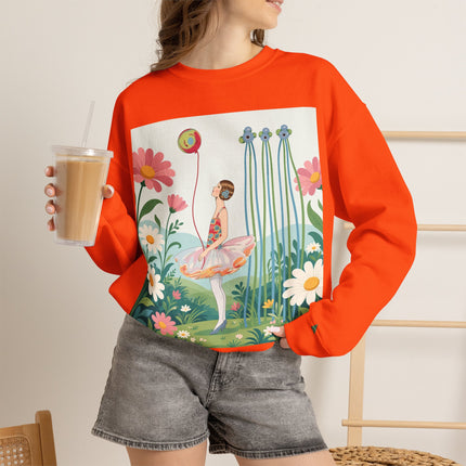 🌼🎈 The Garden Balloon Dancer Crewneck Sweatshirt – Art Deco Floral Whimsy