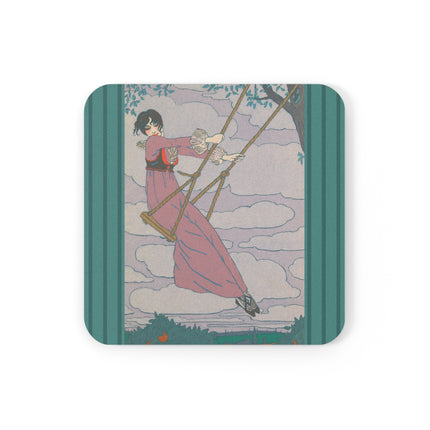 La balançoire by Georges Lepape Cork Back Coaster
