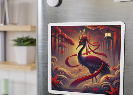 Regal Crimson Crane in the Autumn Mist Die-Cut Magnets (5 Sizes)