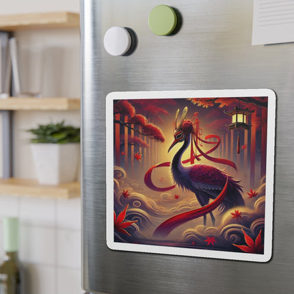 Regal Crimson Crane in the Autumn Mist Die-Cut Magnets (5 Sizes)