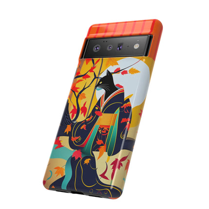 Black Cat in Kimono Phone Cases