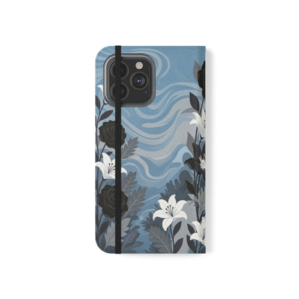 🖤🤍 The Lady Of The Black Rose Garden Flip Case – Art Deco Floral Elegance