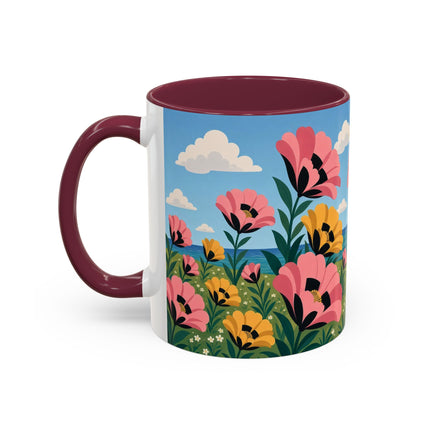 🌸⛵ The Seaside Blossom Promenade Colorful Mug – Art Deco Coastal Elegance