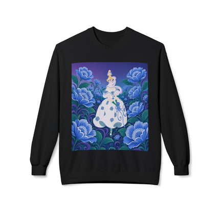 💙🌸 The Enchanted Blue Blossom Garden Midweight Crewneck Sweatshirt – Art Deco Floral Elegance