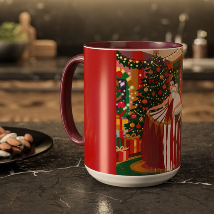🎄💃 The Christmas Mirror Duet Colorful Mug – Art Deco Holiday Elegance