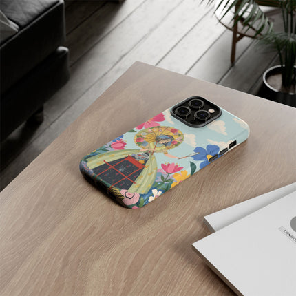 🌸🪞 The Floral Parasol Reflection Phone Case – Art Deco Garden Fantasy