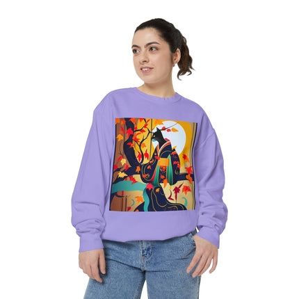 Black Cat in Kimono Unisex Garment-Dyed Sweatshirt