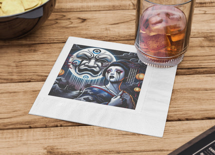 Geisha’s Black Ink Tears White Coined Napkins