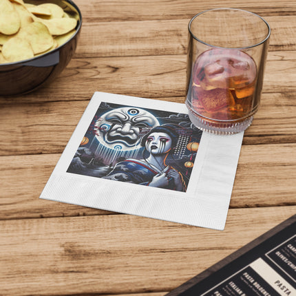 Geisha’s Black Ink Tears White Coined Napkins