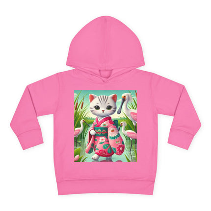 Geisha Kitten Strolls Among the Spoonbills Toddler Pullover Fleece Hoodie
