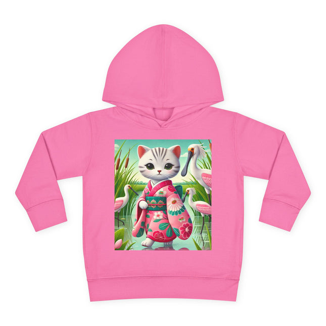 Geisha Kitten Strolls Among the Spoonbills Toddler Pullover Fleece Hoodie