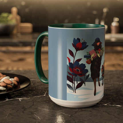 🎁🌺 The Christmas Gift Garden Stroll Colorful Mug – Art Deco Holiday Fantasy