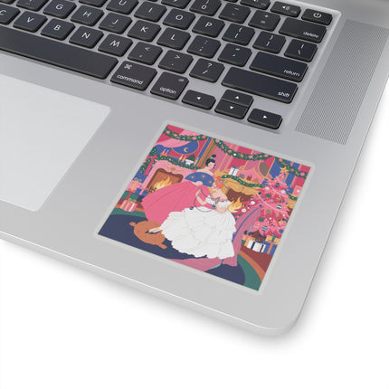 🎀🔥 Christmas By The Fireside Kiss-Cut Sticker – Art Deco Holiday Elegance