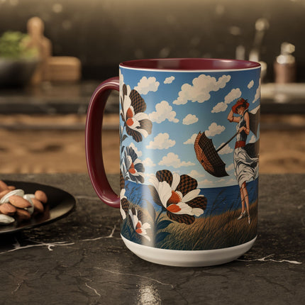 🌊🌼 The Windswept Seaside Promenade Colorful Mug – Art Deco Coastal Elegance