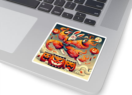 Jack-O’-Lantern Drums & The Kabuki Rabbit Kiss-Cut Stickers (4 Sizes)