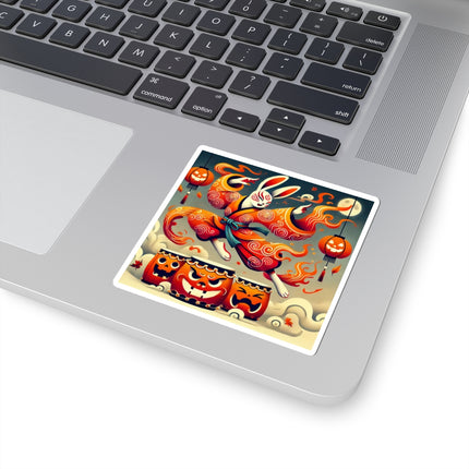 Jack-O’-Lantern Drums & The Kabuki Rabbit Kiss-Cut Stickers (4 Sizes)