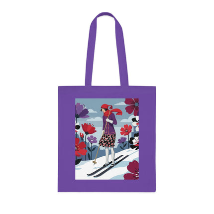 🎿🌺 The Winter Flower Skier Cotton Tote Bag – Art Deco Winter Fantasy