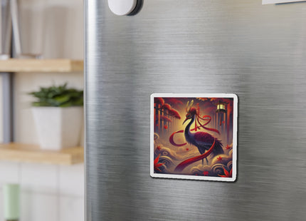 Regal Crimson Crane in the Autumn Mist Die-Cut Magnets (5 Sizes)