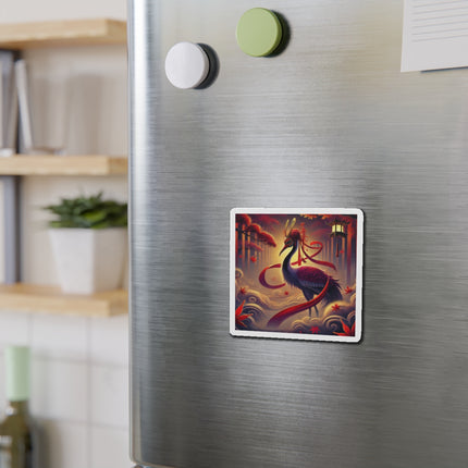 Regal Crimson Crane in the Autumn Mist Die-Cut Magnets (5 Sizes)