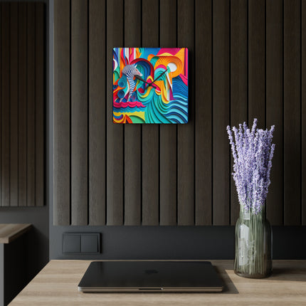 Surfing Zebra Acrylic Wall Clock, Round and Square
