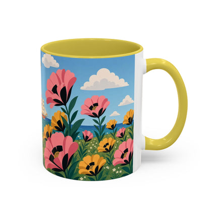 🌸⛵ The Seaside Blossom Promenade Colorful Mug – Art Deco Coastal Elegance