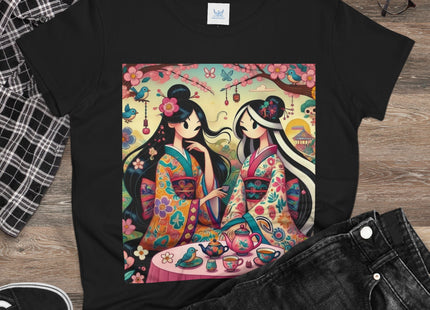 Fairies in Kimonos at Tea Among Blossoms Cotton Tee