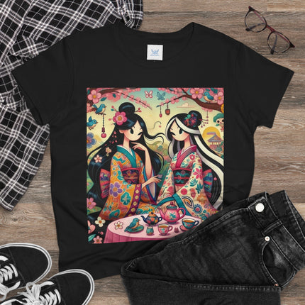 Fairies in Kimonos at Tea Among Blossoms Cotton Tee