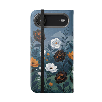 🌹💧 The Midnight Garden Keeper Flip Case – Art Deco Floral Fantasy