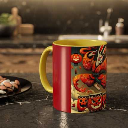 Jack-O’-Lantern Drums & The Kabuki Rabbit Colorful Mugs (11oz, 15oz)