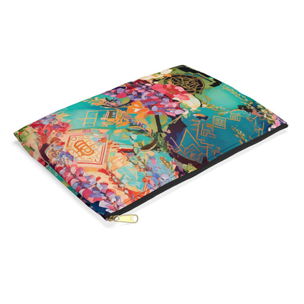 Golden Wisteria Symphony Accessory Pouch – Klimt Inspired Floral Art Design
