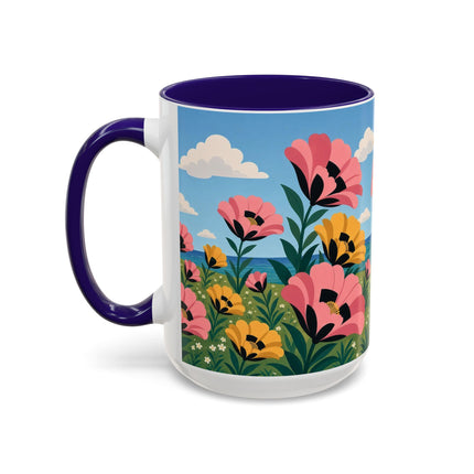 🌸⛵ The Seaside Blossom Promenade Colorful Mug – Art Deco Coastal Elegance