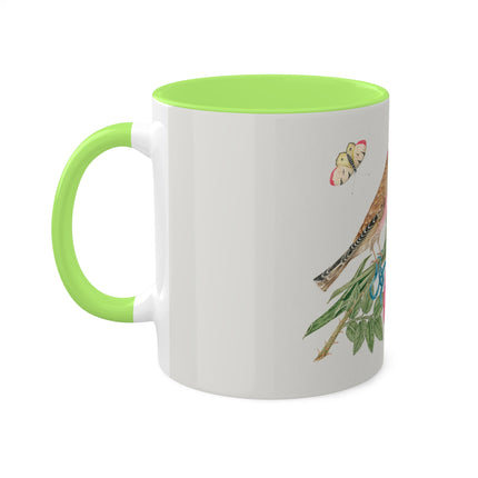 Pair of Brown Birds on Bouquet with Tulip, Rose, Snapdragons, and Butterflies by Anonymous Colorful Mugs, 11oz