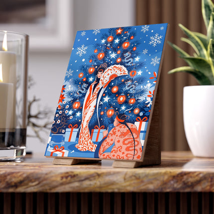 🏮❄️ The Winter Lantern Celebration Ceramic Tile – Art Deco Asian Christmas Elegance